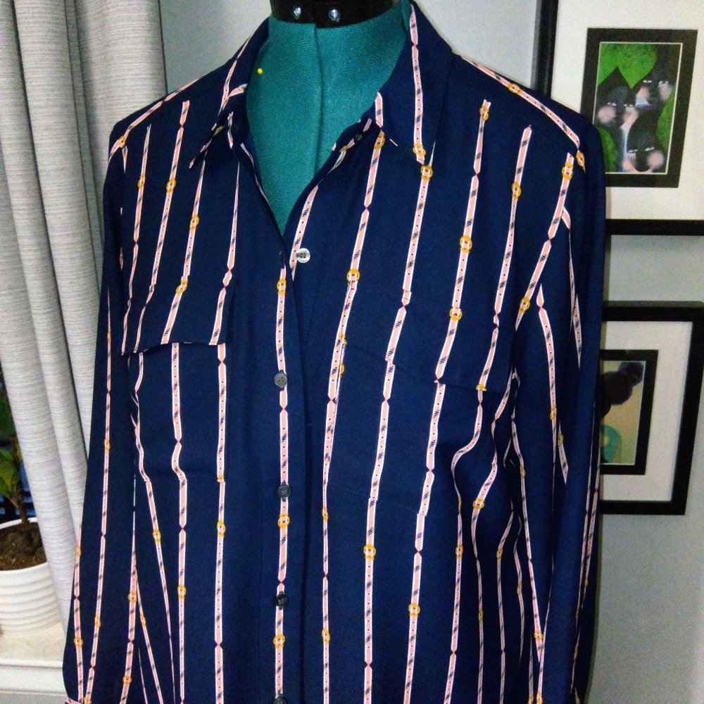 Natuical Striped Collared Blouse by Charter Club Sz Large NWT - Picture 7 of 15